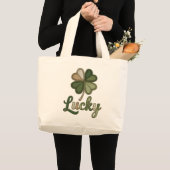 Lucky Four Leaf Clover Faux Patchwork Tote Bag Jumbo Stoffbeutel (Vorderseite (Produkt))