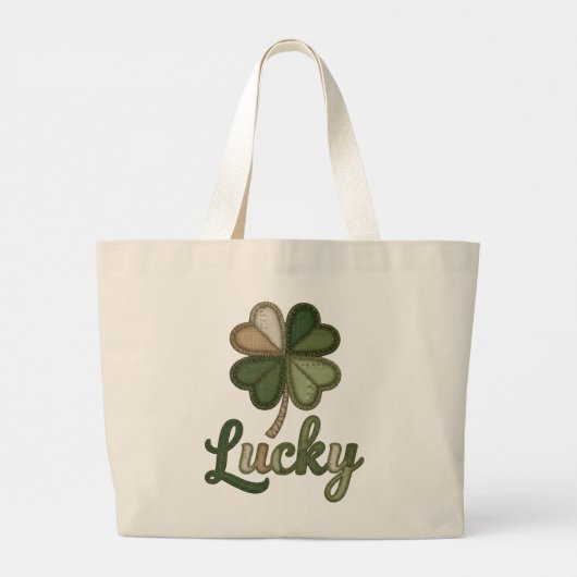 Lucky Four Leaf Clover Faux Patchwork Tote Bag Jumbo Stoffbeutel (Rückseite)