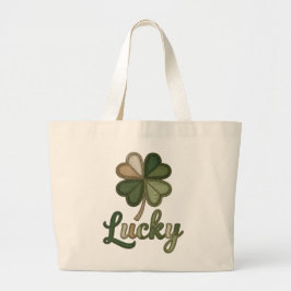 Lucky Four Leaf Clover Faux Patchwork Tote Bag Jumbo Stoffbeutel
