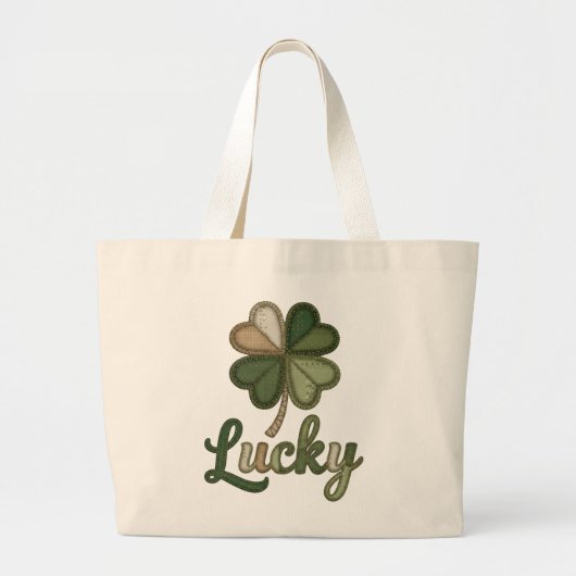 Lucky Four Leaf Clover Faux Patchwork Tote Bag Jumbo Stoffbeutel (Vorne)