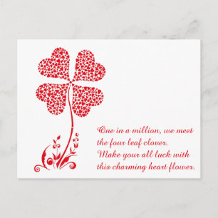 Lucky Four Leaf Clover Heart Valentine Day Flower Feiertagspostkarte
