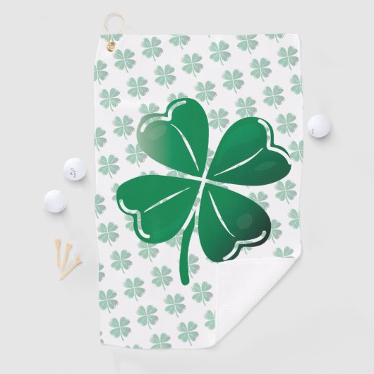 Lucky Four Leaf Clover Shamrock Green Pattern Golfhandtuch (Insitu)