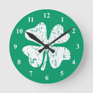 Lucky four leaf clover   St Patrick's Day clock Runde Wanduhr