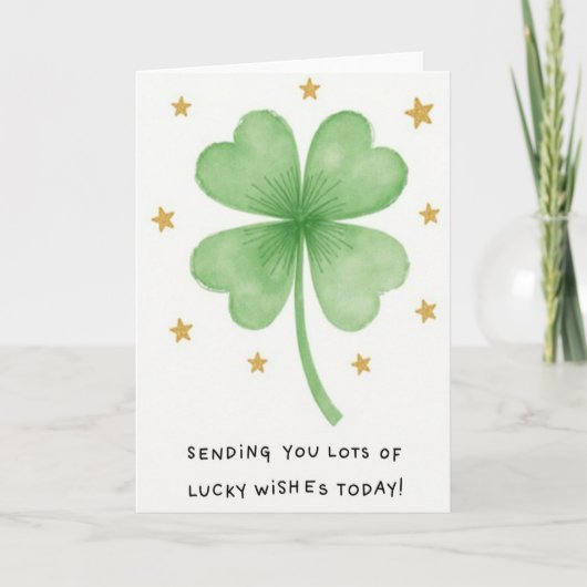 Lucky Four Leaf Clover Wishes Card Karte (Vorderseite)