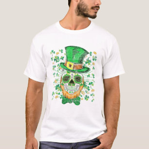 Lucky Four Leaf Kleeblatt Clover Skull Irish St Pa T-Shirt