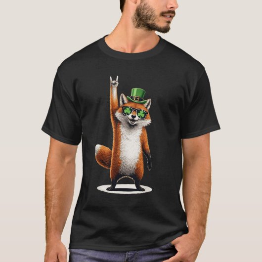 Lucky Fox Shamrock Sunglasses St Patrick's day T-Shirt (Vorderseite)