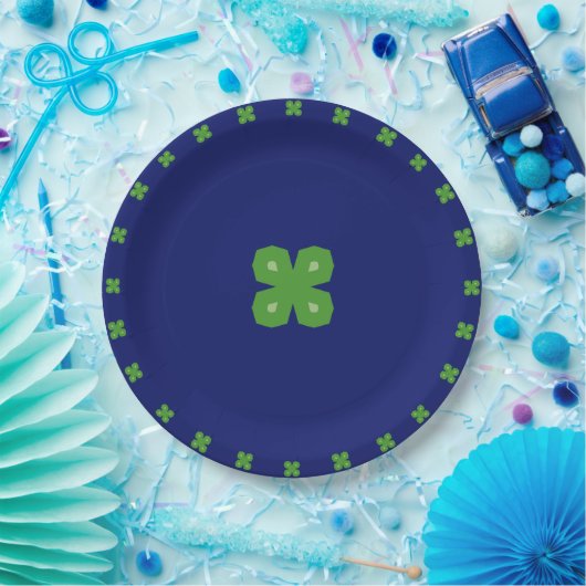 Lucky Geometric Vier-Leaf Clovers auf Blue Pappteller (Party)