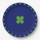 Lucky Geometric Vier-Leaf Clovers auf Blue Pappteller (Vorderseite)