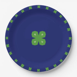Lucky Geometric Vier-Leaf Clovers auf Blue Pappteller
