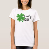 Lucky Girl 4 Leaf Clover St. Patrick's Day Green T-Shirt (Vorderseite)