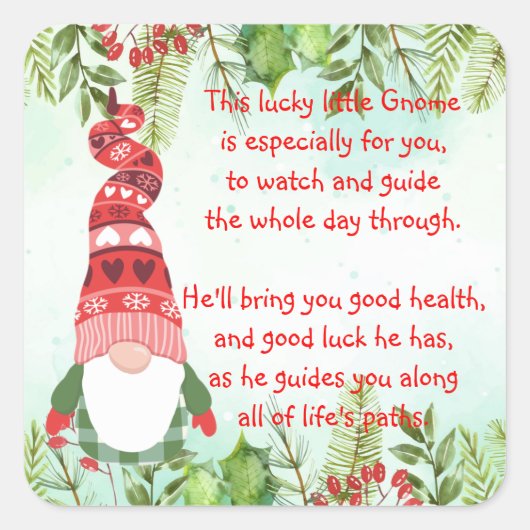 Lucky Gnome Dieses glückliche kleine Gnome Square  Quadratischer Aufkleber (Vorderseite)