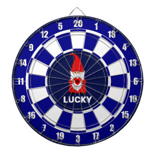Lucky Gnome mit Herz auf blau & weiß Dartscheibe