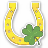 Lucky Golden Horseshoe mit Kleeblatt auf Schwarz Aufkleber (Vorderseite)