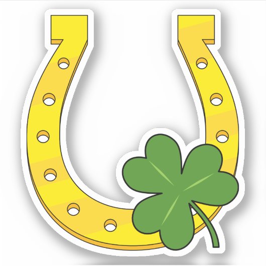 Lucky Golden Horseshoe mit Kleeblatt auf Schwarz Aufkleber (Vorderseite)