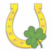 Lucky Golden Horseshoe mit Kleeblatt auf Schwarz Aufkleber (Vorderseite)