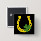 Lucky Golden Horseshoe mit Kleeblatt auf Schwarz Button (Vorne & Hinten)