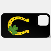 Lucky Golden Horseshoe mit Kleeblatt auf Schwarz Case-Mate iPhone Hülle (Rückseite (Horizontal))