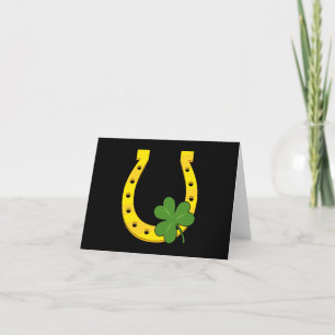 Lucky Golden Horseshoe mit Kleeblatt auf Schwarz Dankeskarte