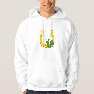 Lucky Golden Horseshoe mit Kleeblatt auf Schwarz Hoodie