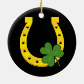 Lucky Golden Horseshoe mit Kleeblatt auf Schwarz Keramik Ornament (Hinten)