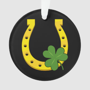 Lucky Golden Horseshoe mit Kleeblatt auf Schwarz Ornament