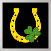 Lucky Golden Horseshoe mit Kleeblatt auf Schwarz Poster (Vorne)