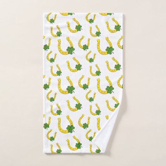 Lucky Golden Horseshoe mit Kleeblatt auf Weiß Badhandtuch Set (Handtuch)