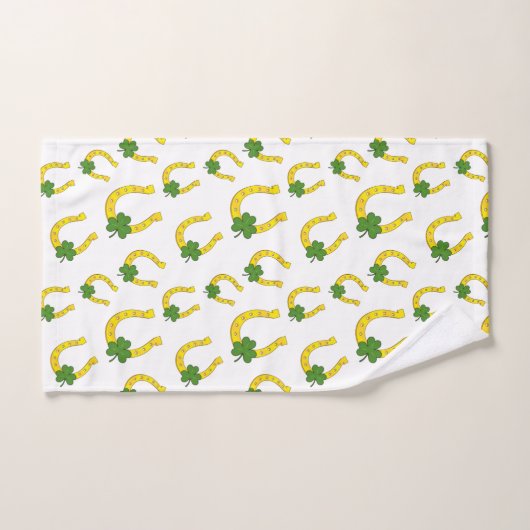 Lucky Golden Horseshoe mit Kleeblatt auf Weiß Badhandtuch Set (Handtuch)