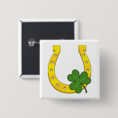 Lucky Golden Horseshoe mit Kleeblatt auf Weiß Button (Vorne & Hinten)