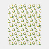 Lucky Golden Horseshoe mit Kleeblatt auf Weiß Fleecedecke (Vorderseite)