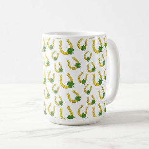Lucky Golden Horseshoe mit Kleeblatt auf Weiß Kaffeetasse