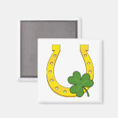 Lucky Golden Horseshoe mit Kleeblatt auf Weiß Magnet (Vorderseite/Rückseite)