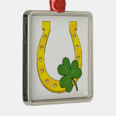Lucky Golden Horseshoe mit Kleeblatt auf Weiß Ornament Aus Metall (Rechts)