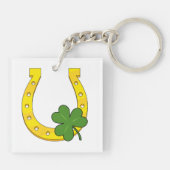 Lucky Golden Horseshoe mit Kleeblatt auf Weiß Schlüsselanhänger (Rückseite)