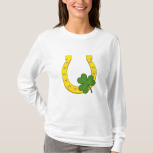 Lucky Golden Horseshoe mit Kleeblatt auf Weiß T-Shirt