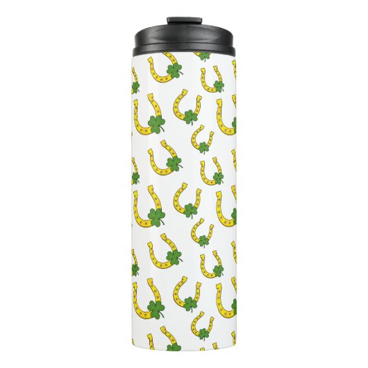 Lucky Golden Horseshoe mit Kleeblatt auf Weiß Thermosbecher (Vorderseite)