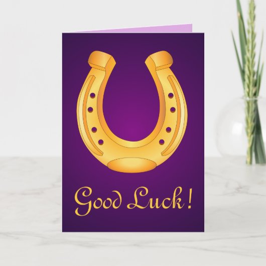 Lucky Golden Horseshoe Viel Glück Deep Lila Karte (Vorderseite)