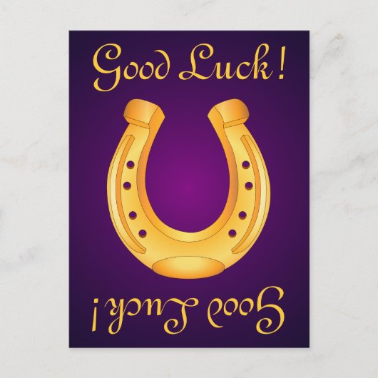 Lucky Golden Horseshoe Viel Glück Deep Lila Postkarte (Vorderseite)