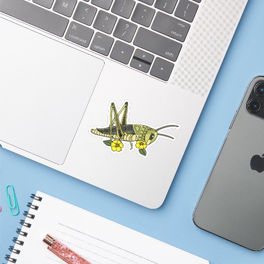 Lucky Grasshopper Sticker (Laptop mit iPhone)