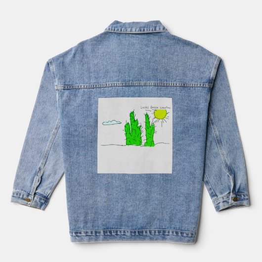 Lucky Green Cactus Doodle Funky Jeansjacke (Rückseite)