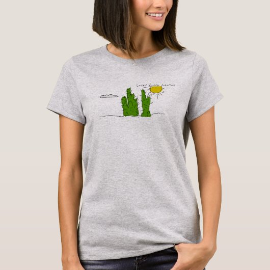 Lucky Green Cactus Doodle Funky T - Shirt Top (Vorderseite)