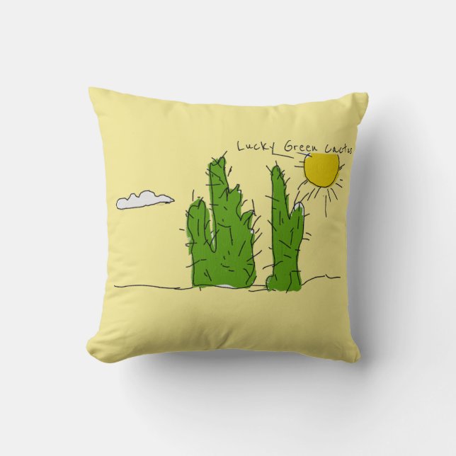 Lucky Green Cactus Doodle Funky Throw Kissen (Vorderseite)
