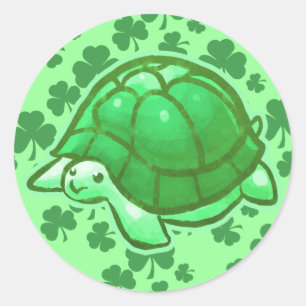 Lucky Green Closed Turtles Runder Aufkleber