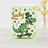 Lucky Green Dino Pattern Card Karte (Gelbe Blume)
