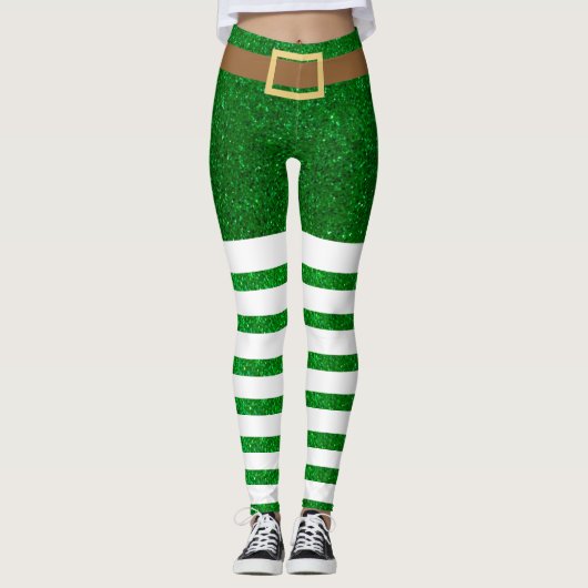Lucky Green Glitzer Leprechaun St. Patrick's Day Leggings (Vorderseite)