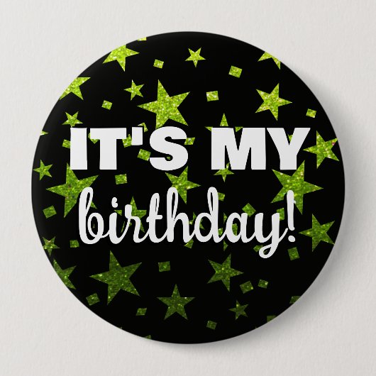Lucky Green Glitzer Star Confetti Mein Geburtstag Button (Vorderseite)