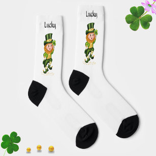 Lucky Green Gnome auf Weiß Socken