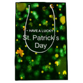 Lucky Green Irish Kleeblatt Glitzer Pattern Mittlere Geschenktüte (Vorderseite)