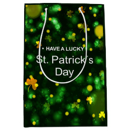 Lucky Green Irish Kleeblatt Glitzer Pattern Mittlere Geschenktüte