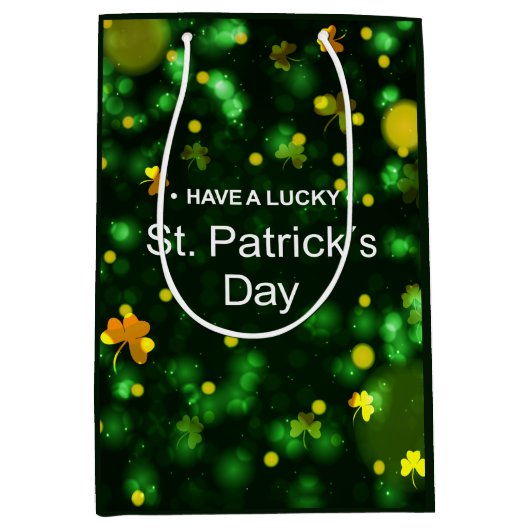 Lucky Green Irish Kleeblatt Glitzer Pattern Mittlere Geschenktüte (Vorderseite)